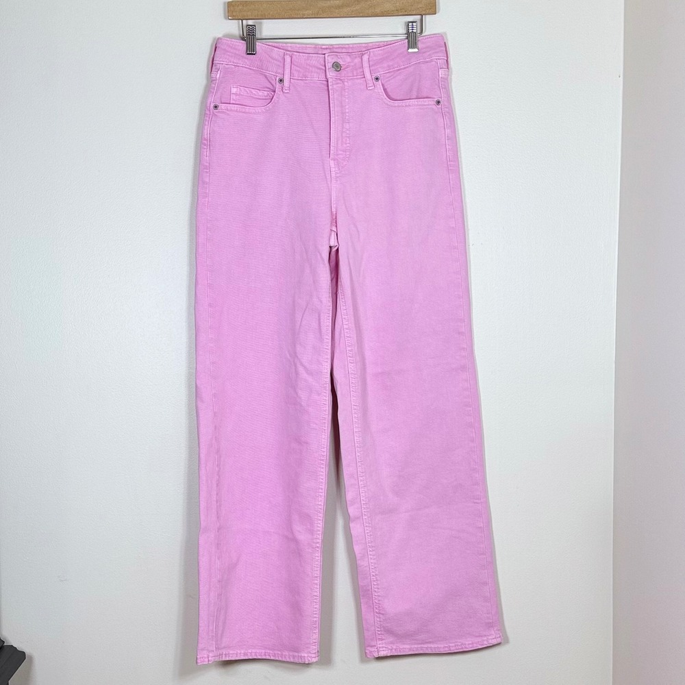 Old Navy Womens Sky Hi Wide Leg Jeans Size 6 Pink Secret Smooth Pockets Colorful
